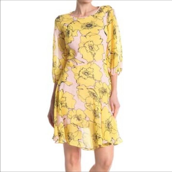 Taylor Blush Pink Dress with Large Yellow Floral Print- New With Tags - Picture 1 of 16